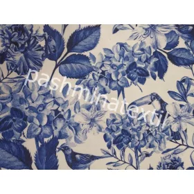 Dekor vászon, Fehér alapon tinta kék virágok, madarak