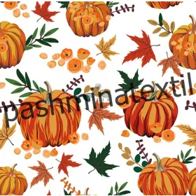 Dekorvászon - Fehér alapon - sütőtök és levél minta