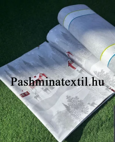 Pamutvászon - Havas táj - fehér alapon