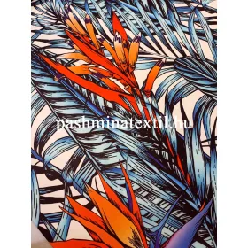   Jersey - Fehér alapon kék levelek és sárga virág mintás