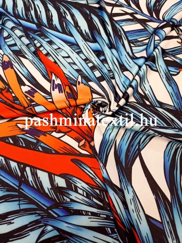 Jersey - Fehér alapon kék levelek és sárga virág mintás