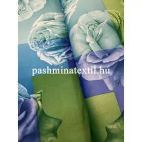 Jersey - Kék-zöld kocka mintás alapon rózsák