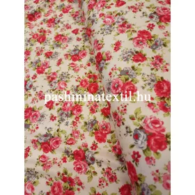   Jersey - Vanilia színű alapon rózsaszín szürke kicsi virág mintás