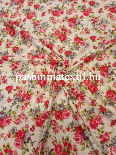 Jersey - Vanilia színű alapon rózsaszín szürke kicsi virág mintás