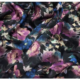 Lila virágos - hernyóselyem szatén