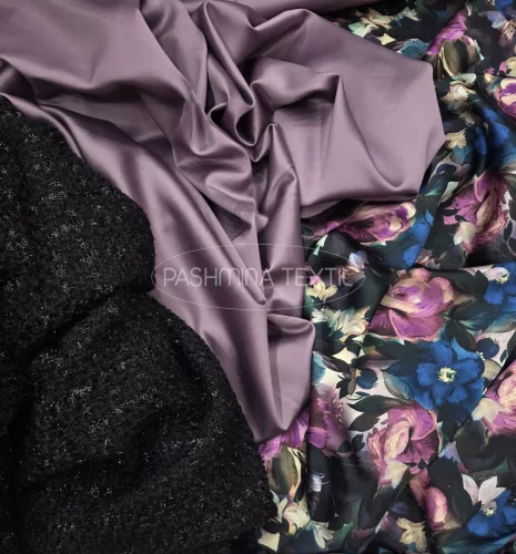 Lila virágos - hernyóselyem szatén
