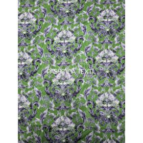   Gyapjú jersey - Önmagában mintás zöld alapon kék barokk mintás 