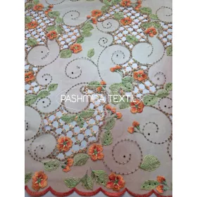 Alkalmi francia csipke - Narancssárga flitteres csipke.