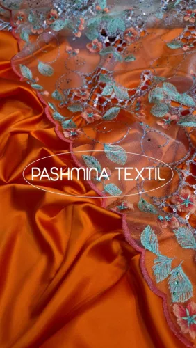 Alkalmi francia csipke - Narancssárga flitteres csipke.