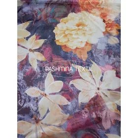   Mintás hernyóselyem muszlin - Lila-vanilia színű virág mintás