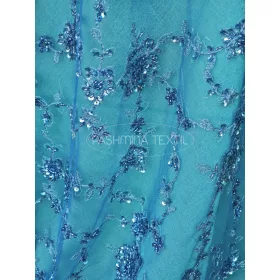 Kék hímzett gyöngyös - tüll csipke