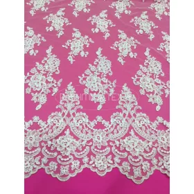 “Nárcisz” hímzett zsinóros tüllcsipke fehér