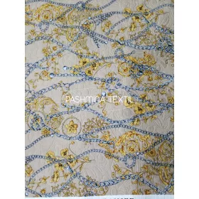   Mintás elasztikus pamut - Bézs alapon - Tervezői mintás VS.