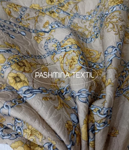 Mintás elasztikus pamut - Bézs alapon - Tervezői mintás VS.