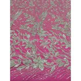 Indás-leveles gyöngyös flitteres tüllcsipke ivory