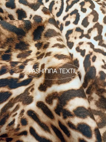 Mintás elasztikus pamut - Barna párduc mintás.