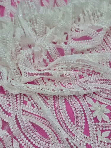 Szecessziós 3D gyönyös-flitteres tüllcsipke