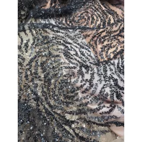 Fekete nagy rózsás gyöngyös flitteres tüll