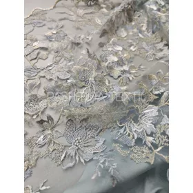 Kék platina indás hímzett tüllcsipke