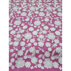 Légies natúr 3D pamutvirágok tüllcsipke - Ivory