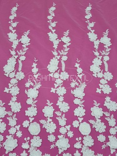 Légies natúr 3D pamutvirágok tüllcsipke - Ivory