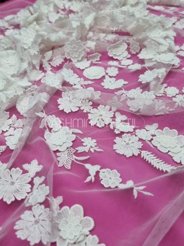 Légies natúr 3D pamutvirágok tüllcsipke - Ivory