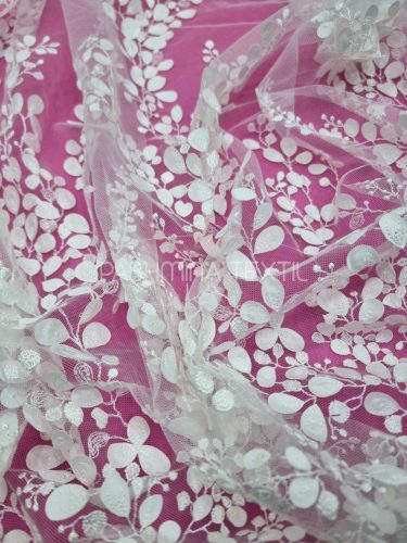 3D selyemleveles akác ágak hímzett tüllcsipke