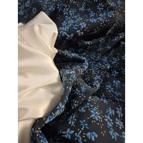 Sötét kék alapon - kék virágos - Jacquard