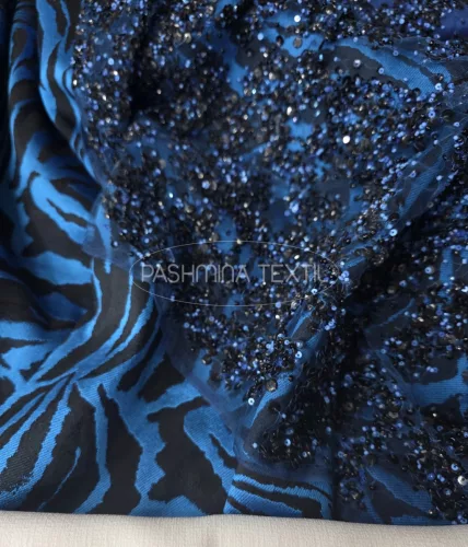 Kék tigris mintás - Jacquard