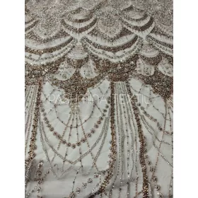 Luxus bronz gyöngyös tüllcsipke