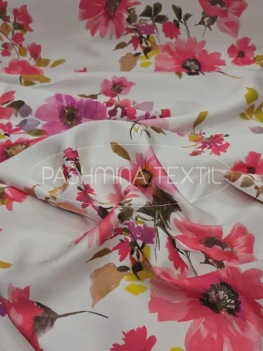 "Porcelán virágcsokrok" selyem zibbelin- pink