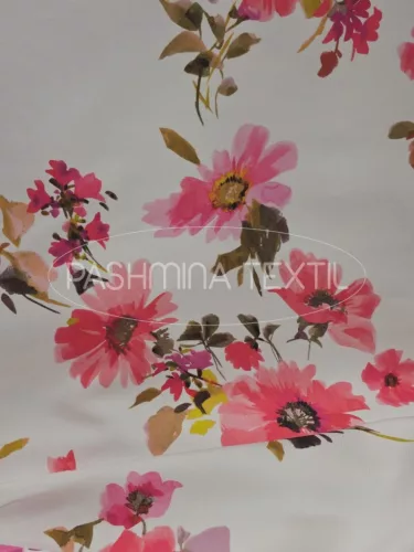 "Porcelán virágcsokrok" selyem zibbelin- pink