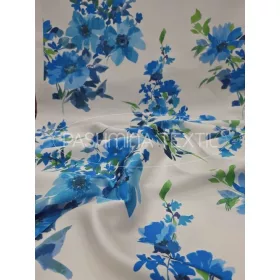   "Porcelán virágcsokrok" - selyem zibbelin- búzakék