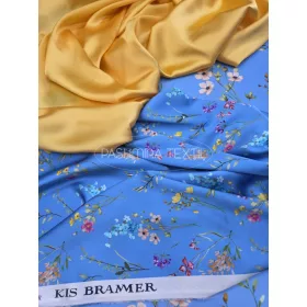 Hernyóselyem szatén - zafírkék alapon virág mező