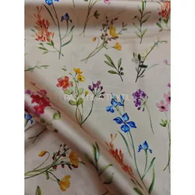 Hernyóselyem szatén - púder alapon virág mező