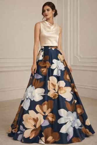 Sötét kék alapon virág mintás - selyem zibbelin