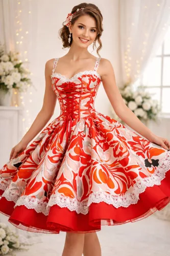 Modern piros mintás - selyem zibbelin