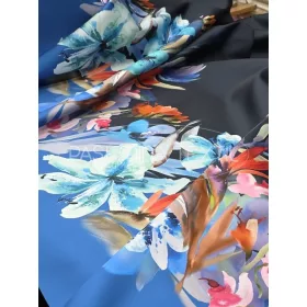 Sötétkék-királykék virág bordűrös - selyem zibbelin