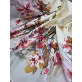 Vanilia-csincsilla virágbordűrös - selyem zibbelin