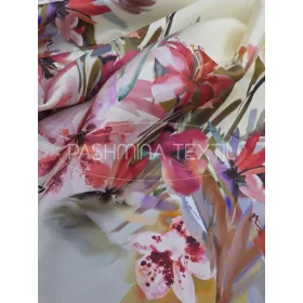   Vanilia-csincsilla virág bordűrös tripla - hernyóselyem organza