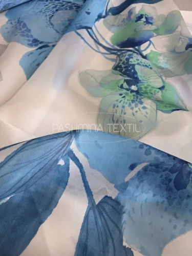Hernyóselyem organza - natural blue orchidea