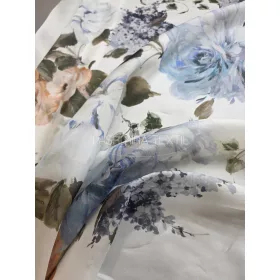 Hernyóselyem organza - Kék porcelán virág mintás