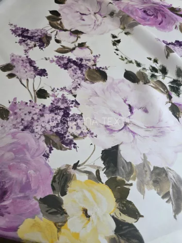 Lila porcelán virág mintás - hernyóselyem organza