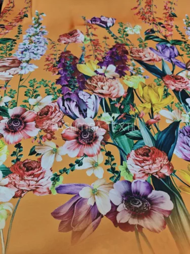 Spanyol bordűr virágos nehézselyem - Narancs