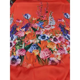 Spanyol nehézselyem - bordűr virágos - Piros