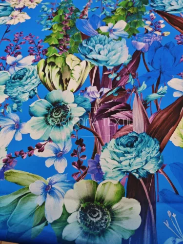 Spanyol nehézselyem - bordűr virágos - Kék