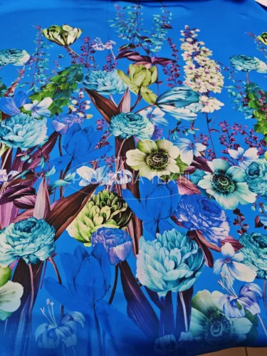 Spanyol nehézselyem - bordűr virágos - Kék