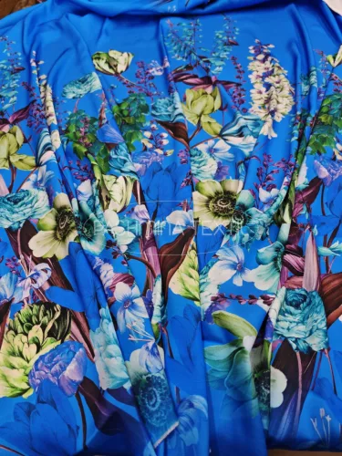 Spanyol nehézselyem - bordűr virágos - Kék