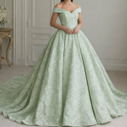 Pasztel zöld virág mintás - Jacquard