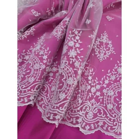 Szecessziós hímzett tüllcsipke ivory